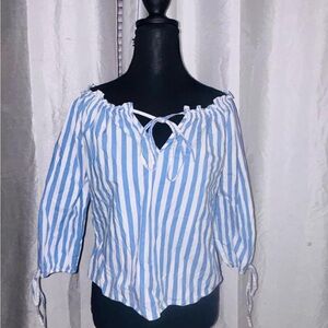 Patrizia Pepe Blue and White Striped Blouse